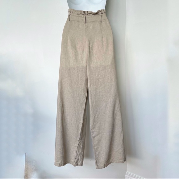 Mirage Pants Linen Blend Paper Bag Waist Wide Leg Beige Pockets - Picture 6 of 8